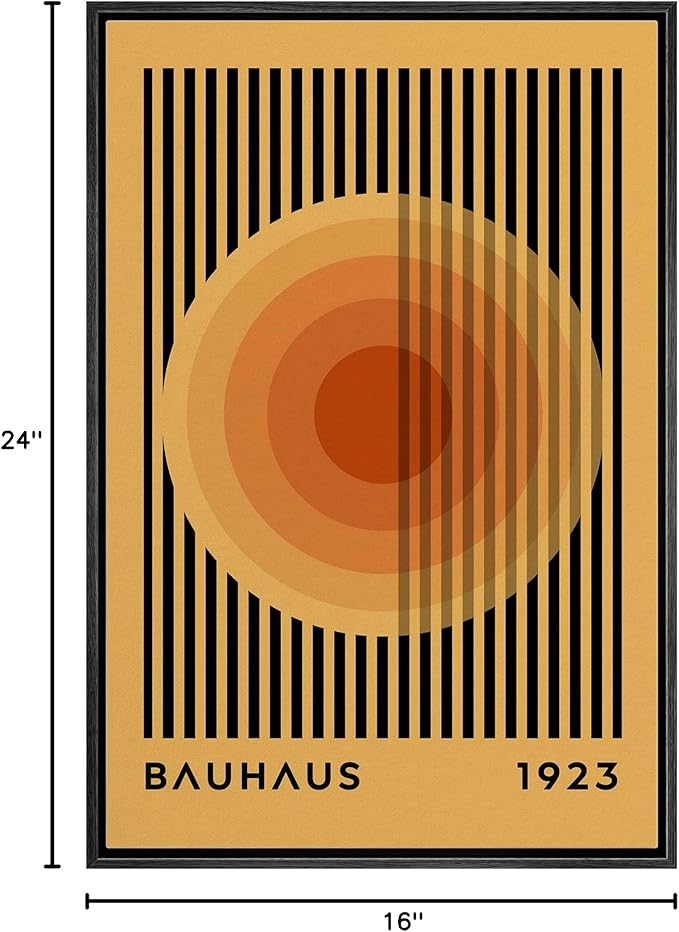 MUDECOR Framed Canvas Print Wall Art Mid-Century Bauhaus Multicolor Orange Circle Shapes Abstract Illustrations Modern Art Multicolor Relax/Calm for Living Room, Bedroom, Office - 16"x24" Black