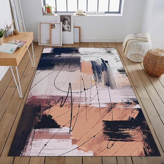 Abstract Graffiti Art Large Area Rug, Black Ink Lines Non Slip Print Rugs, Soft Machine Washable Carpet for Indoor Bedroom Living Room Office Decor Rug - 4 ft x 5 ft