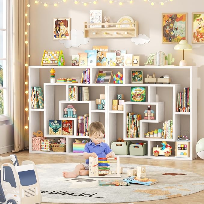 Armocity 6 Tier Display Book Shelf Wall Mounted Bookshelf Freestanding Geometric Bookcase Floating Book Shelves for Wall Bedroom Living Room Home Office, 45.5"(W) * 47"(H), White