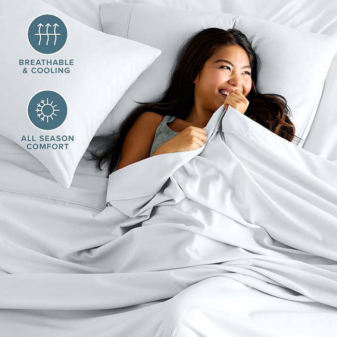 Bare Home Split Head Flex King Sheet Set - 1800 Ultra-Soft Microfiber Bed Sheets - Double Brushed - Deep Pockets - Easy Fit - 4 Piece Set - Bedding Sheets & Pillowcases (White)