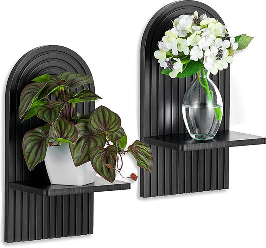 Black Boho Floating Shelves: Decorative Wall Shelves Display Plants Small Items Mid Century Modern MCM Wall Decor