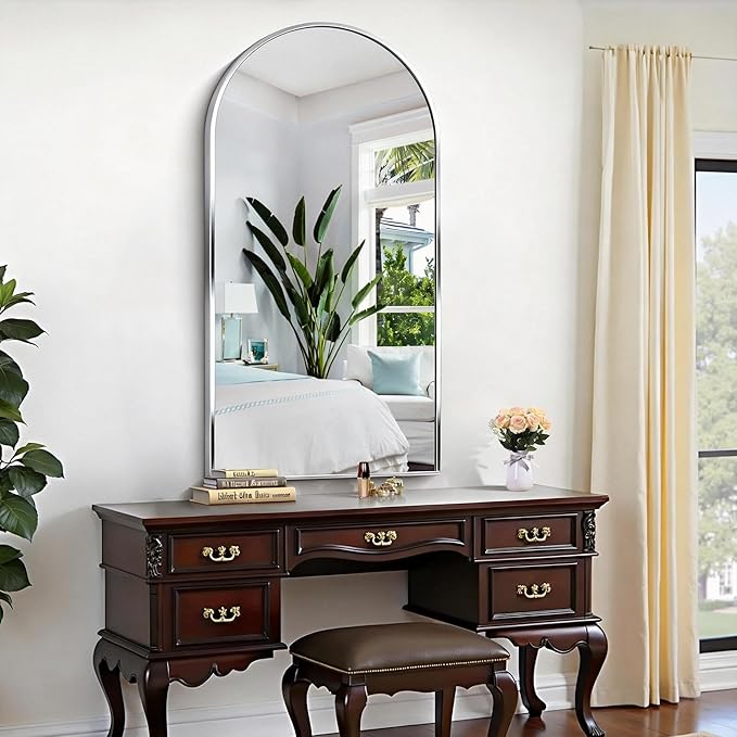 CIRCUMI Arched Wall Mirror, 24"x48" Silver Arched Mirror with Tempered Glass, Metal Frame, Large Size for Bathroom, Living Room,Entryway,Over Sink, Arch Mirror for Decor,Shatterproof&Crystal-Clear