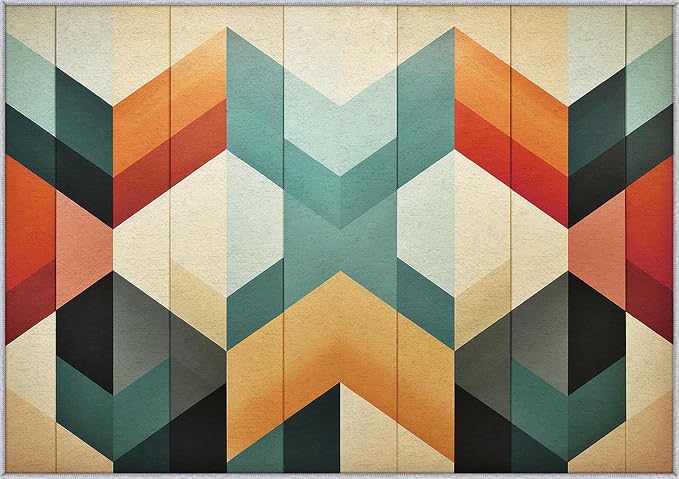 Mid Century Modern Area Rug 4x5, Washable Non-Slip Low Pile Abstract Geometric Carpet for Living Room Bedroom Home Office, Retro Contemporary Accent Rug in Teal Orange Cream Black