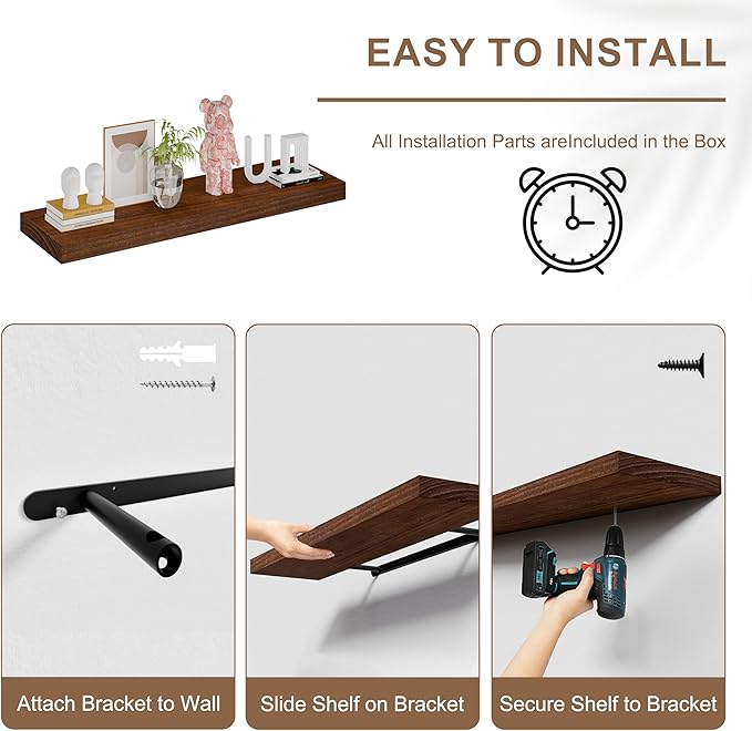 12x48 Inch Floating Shelves for Wall, Extra Long White Wall Shelves, Set of 2, Hanging Invisible Brackets Floating Shelves for Living Room,Bedroom,and Kitchen (White, 2T48IN)
