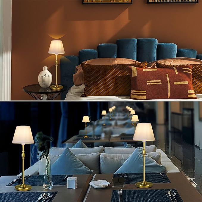 Cordless Table Lamp Portable Small LED Touch Lamp with Dimmer, 18" 2700K Rechargeable Battery Light for Bedside, Dining Room, Bedroom Lamp, Patio, Bar, Night Light, Bathroom (Antique Brass)