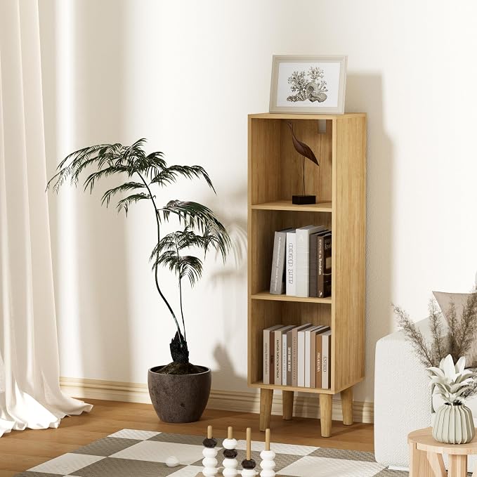 3 Cube Bookcase, Wooden Book Shelf Cube Storage Organizer with Legs, 3 Tier Bookshelf Freestanding Open Shelves for Bedroom, Living Room, Home Office (Oak, 3 Cube)