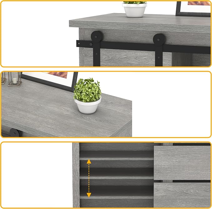 NSdirect Sideboard Coffee Bar Cabinet,Modern Farmhouse Buffet Station Sliding Barn Door Storage Credenza Console with Slat and Shelf Entryway Storage Cabinet Kitchen Dining Living Room, White