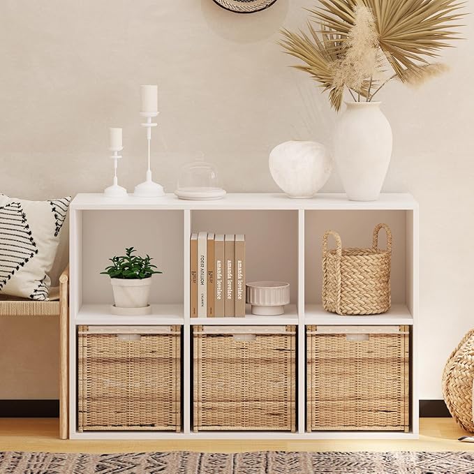Wooden 6 Cube Storage Organizer with Closed Back Panel, White Cube Shelf Heavy Duty Cubby Storage Organizer with Compartments for Living, Display Shelf