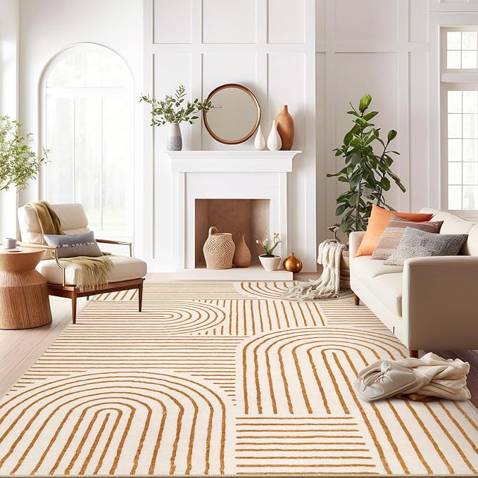 Lahome Abstract 10x14 Area Rugs for Living Room Bedroom, Soft Large Washable Rugs, Ultra-Thin Non-Slip Modern Dining Room Rug Non-Shedding Accent Carpet for Office Darrell, Orange