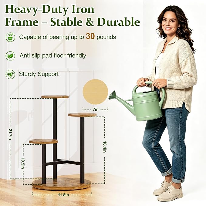 3 Tiers Wood Plant Tables Indoor Plant Stand Tall Metal Wood Plant Shelf Outdoor Indoor Plant Table Rack Tiered Plant Stand Garden Accessories for Living Room Balcony Patio - BlackRound