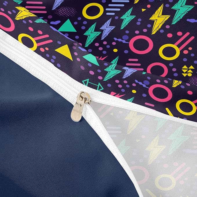 80s 90S Fashion Style Bedding Set Queen Size,Retro Memphis Style Pattern with Geometrical Shapes Duvet Cover for Kids Child,Funky Hipster Old Fashioned Comforter Cover Geometric Bedroom Decor