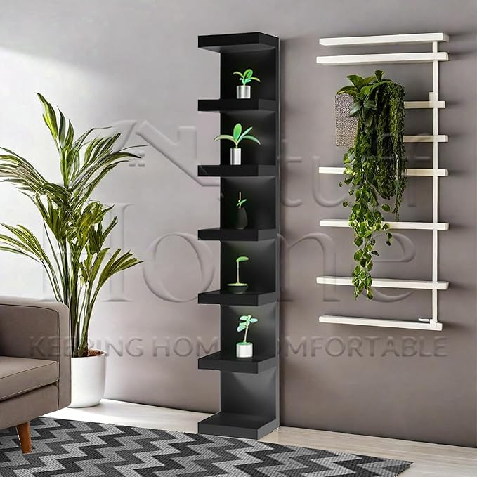Home Stuff Wall Shelf Unit, 11 3/4x74 3/4,Use Fixing Devices Suitable for The Walls in Your Home. (2 x Black)