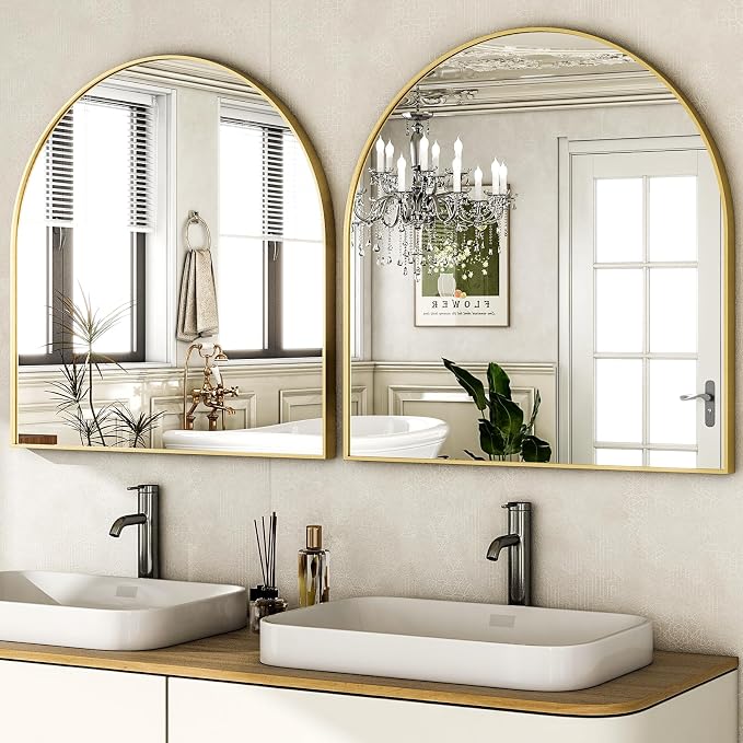 HARRITPURE 26"x28" Arched Bathroom Mirror, Wall Mounted Mirror, Gold Arch Mirror, Aluminum Alloy Frame Wall Mirror for Living Room, Bedroom and Entryway
