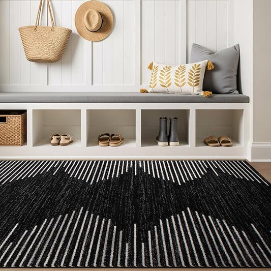 Rugshop Bohemian Stripe Stain Resistant High Traffic Living Room Kitchen Bedroom Dining Home Office Area Rug 4' x 6' Black
