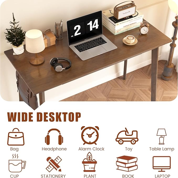 Solid Wood Desk with Drawers - 47 x 16 Inch Modern Narrow Desks, Rubber Wood Study Table, Small Writing Desk for Small Spaces|Bedroom - Black Desks