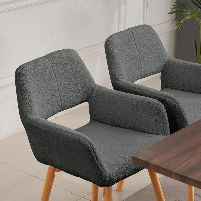 Mid Century Modern Dining Chairs Set of 2 & 4 & 6 Comfy Accent Chair Upholstered Kitchen Dining Living Room Chairs for Bedrooms Waiting Room Home Arm Desk Chair No Wheels (Wool Dark Gray, 2)