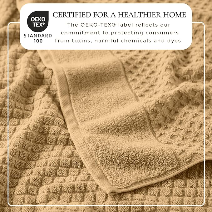 Great Bay Home Bath Towels - 100% Cotton 6 Piece Towel Set - Diamond Waffle Weave - Absorbent, Durable, Quick-Dry Towels for Bathroom (Sand)