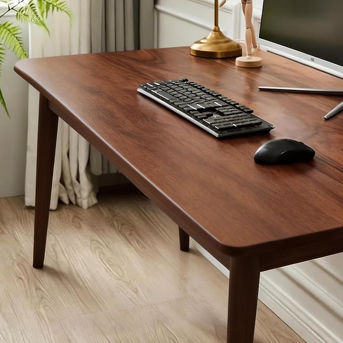 Solid Rubberwood Writing Desk Modern Wooden Computer Table for Bedroom Home Office Study Apartment Small Space Workstation with Tapered Legs,Spacious Tabletop (Walnut,55.12"L x 19.69"W x 29.53"H)