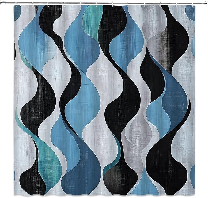 Mid Century Shower Curtain Boho Minimalist Modern Abstract Aesthetic Geometric Striped Atomic Retro Earthy Fabric Bathroom Decor Set with Hooks(70" Wx96 H)