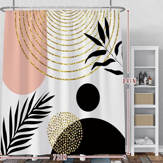 Baocicco Mid Century Shower Curtain Boho Sun Plant Leaves Modern Abstract Gold Geometric Shower Curtains for Bathroom Bathtubs Waterproof Fabric Shower Curtain with Hooks 72x84 Inches