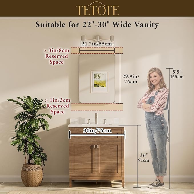 TETOTE Brushed Nickel Mirror 22 x 30 Inch for Bathroom Over Sink Metal Framed Mirror Modern Farmhouse for Living Room Entryway(Horizontal/Vertical)