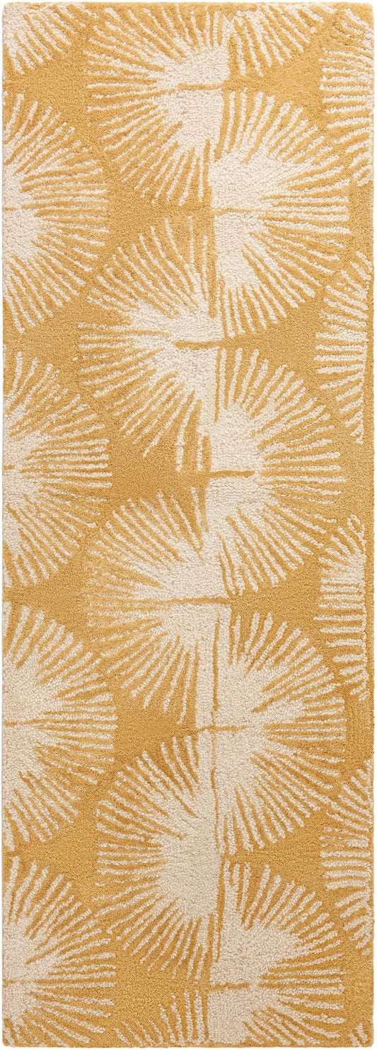 Nicole Miller New York Kendall Fluted Geo Handcrafted Runner Area Rug, 100% Wool Rug, Gold, 2'5"x7"