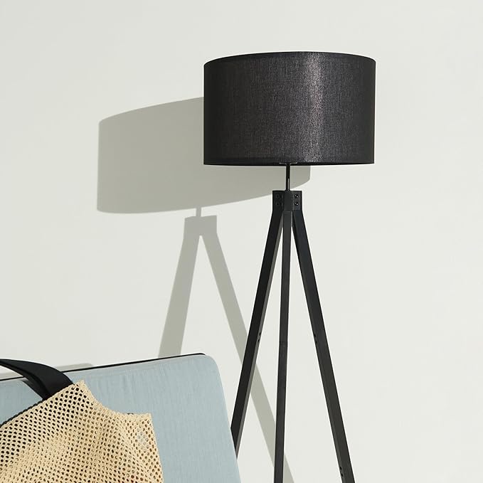 Brightech Eden Tripod LED Floor Lamp – Mid Century Dimmable Modern Light for Contemporary Living Rooms - Tall Free Standing Lamp with Solid Wood Legs for Bedroom, Office - Classic Black