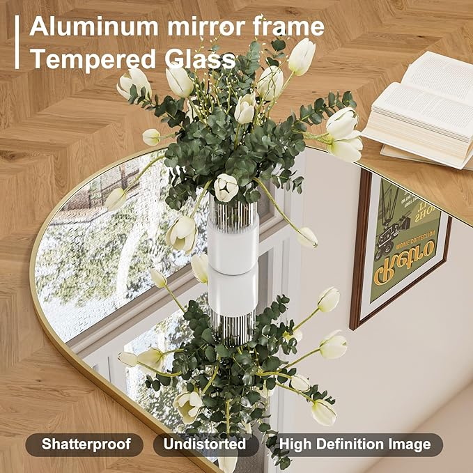 Gold Arched Bathroom Mirror for Wall-30"X20" Wall Mirror for Living Room, Bedroom, Bathroom, Dressing Room Hanging Vanity Mirror for Wall Decoration