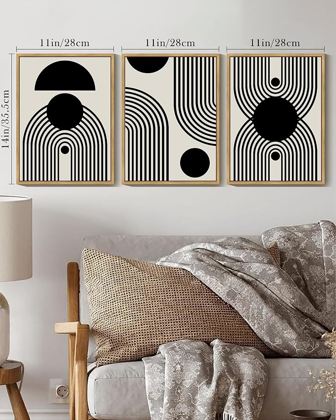Drsoum Black and White Abstract Framed Wall Art Decor Duotone Minimal Dark Brush Stroke Prints Shapes Illustrations Modern Art Decorative Ready To Hang - 11x14in Natural Framed