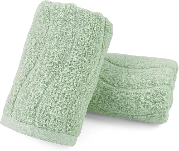 Jacquotha Hand Towels 2 Pack - Sage Green Wavy Striped Hand Towels for Bathroom, 100% Natural Cotton Soft Absorbent Decorative, 13x29 Inches