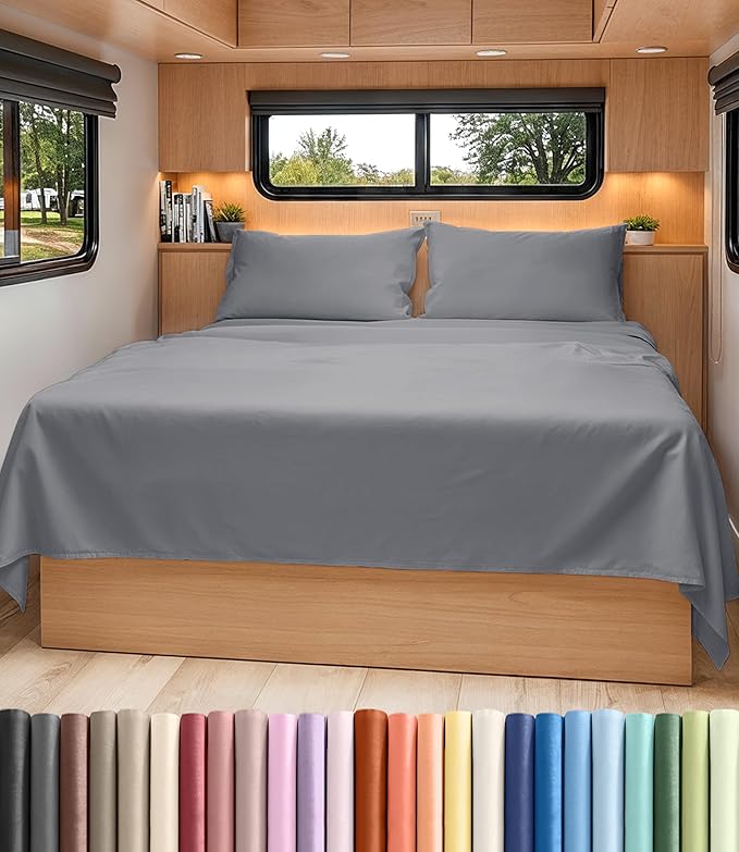 Short Queen Size 4 Piece Sheet Set - RV Short Queen, Ultra-Soft, Breathable & Cooling Bed Sheets Set w/ Deep Pockets - Hotel Luxury Bedding for Women & Men - Wrinkle Free & Fade Resistant - Steel Blue