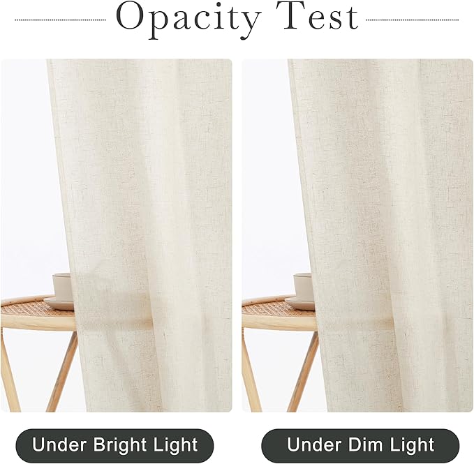 KGORGE Natural Linen Shower Curtain for Bathroom - Linen Blend Button Hole Semi Sheer Lightweight Waterproof Shower Curtains for Bathtub, 72 x 78 inches Long, Hooks Included