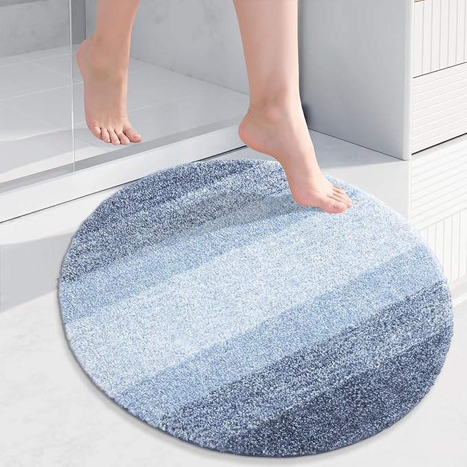 Arotive Microfiber Bathroom Rugs, Shaggy Soft and Absorbent Bath Rug, Non-Slip, Thick Plush Machine Washable Dry Bath Mats for Bathroom, Tub and Shower, 24x24, Light Blue, Round