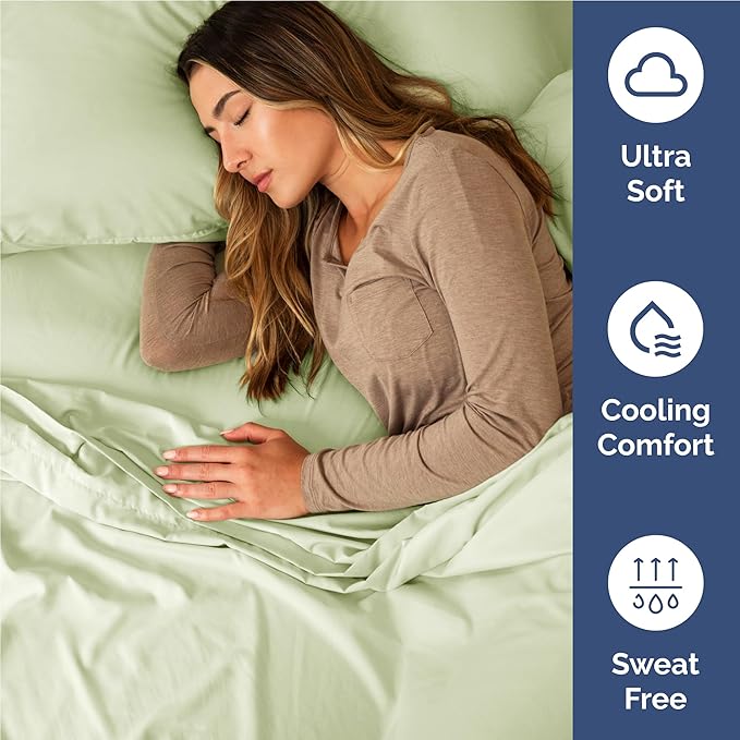 Full Size 4 Piece Sheet Set - Comfy Breathable & Cooling Sheets - Hotel Luxury Bed Sheets for Women & Men - Deep Pockets, Easy-Fit, Soft & Wrinkle Free Sheets - Light Sage Green Oeko-Tex Bed Sheet Set