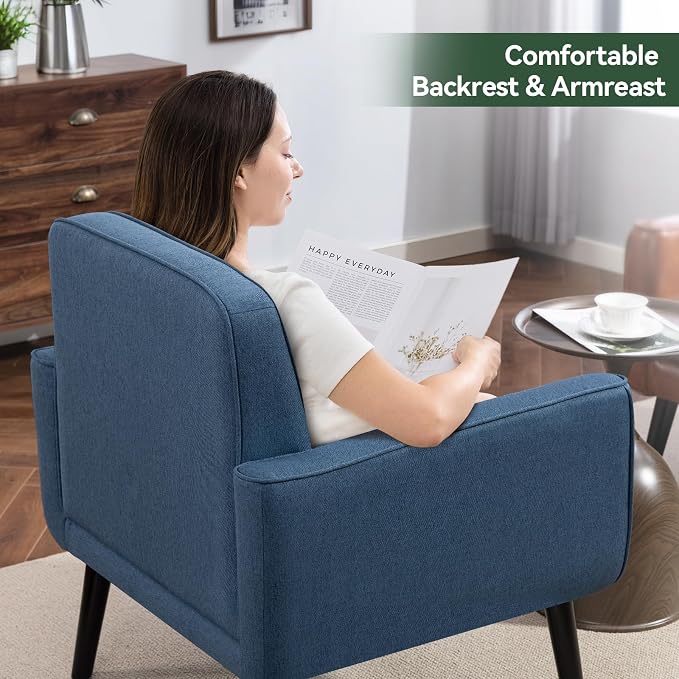 Vogue Furniture Direct Accent Chair Set of 2, Fabric Modern Chair with Wooden Frame, Cozy Armchair Reading Chair with Comfy Back for Apartment, Living Room, Bedroom, Small Space, Corner, Blue