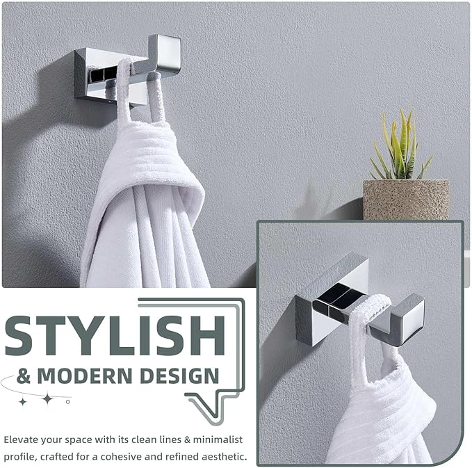 Suyar Bathroom Towel Hook, SUS 304 Stainless Steel Robe Towel Holder for Wall, Chrome