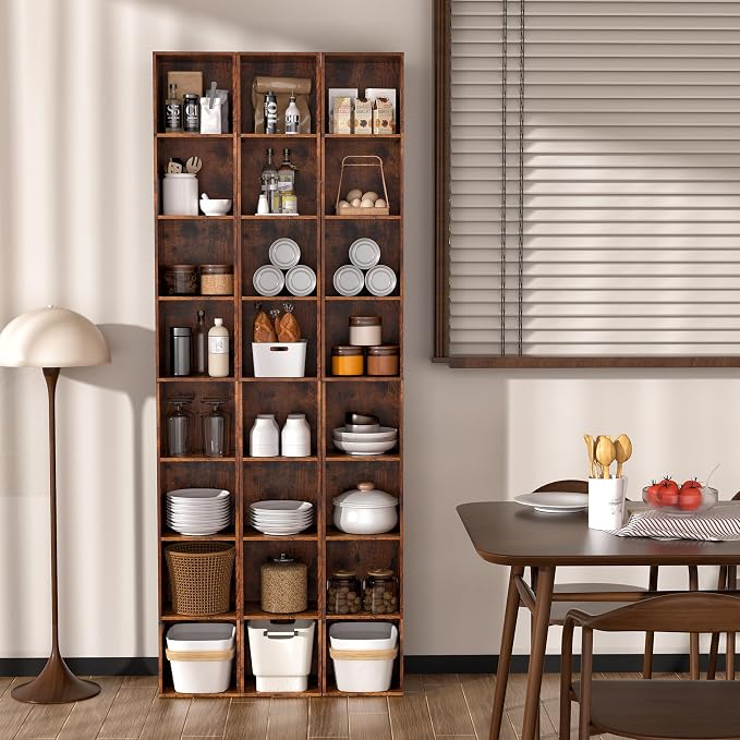 8-Cube Storage Organizer Bookcase, White, Tall Narrow Bookshelf for Home Office (Retro Brown)