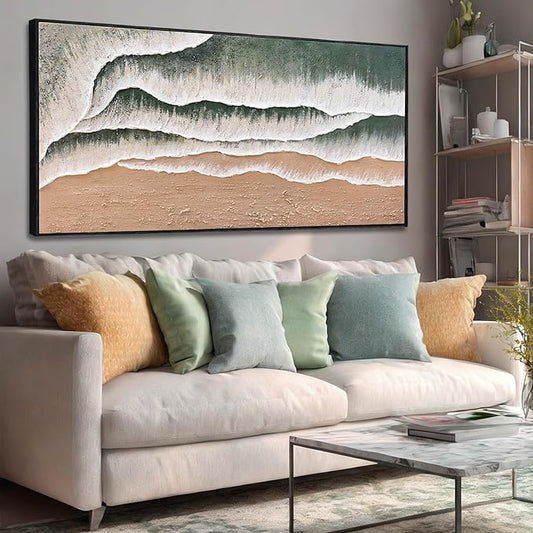 Textured Framed Wall Decor Green and White Art Posters Modern Canvas Painting 24"x48" Bedroom Artwork for Wall Pictures for Office