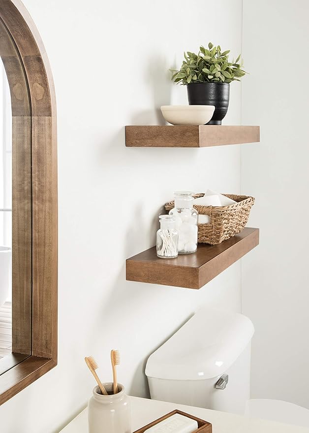 Kate and Laurel Havlock Modern Floating Shelves, Set of 2, Rustic Brown, Farmhouse Storage and Display Shelves for Wall