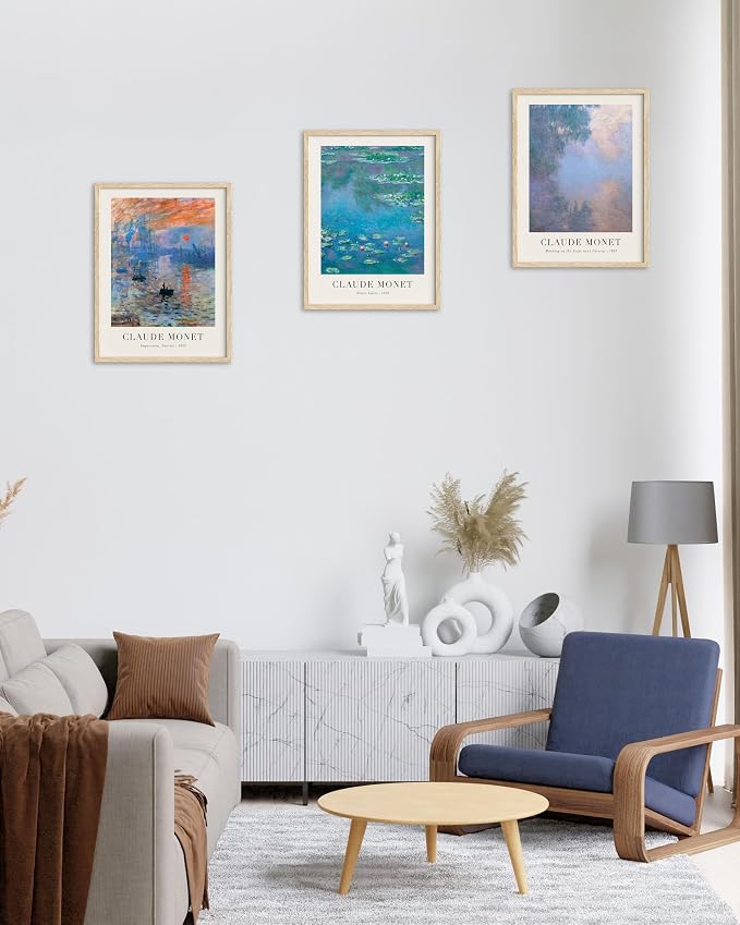 HesenDot Unframed Claude Monet Wall Art Set of 3,12x16in Water Lilies Impressionist Canvas Prints,Abstract Posters Decor,Minimalist Modern Artwork for Living Room Bedroom Office Home, Unframed