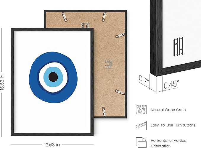 HAUS AND HUES Evil Eye Decor - Navy Blue Wall Art, Evil Eye Wall Decor, Mykonos Artwork, Evil Eyes Print, Big Eyes Painting Prints, Evil Eye Posters For Wall Art Aesthetic (12x16, Framed Black)