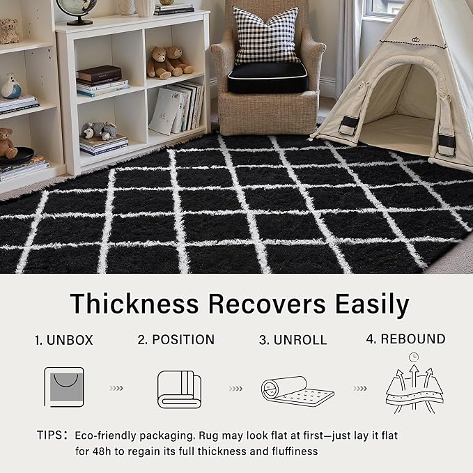 4x6 Checkered Rug for Living Room Black and White Modern Soft Area Rug Fluffy Non-Slip Carpet for Bedroom Playroom Home Aesthetic Decor