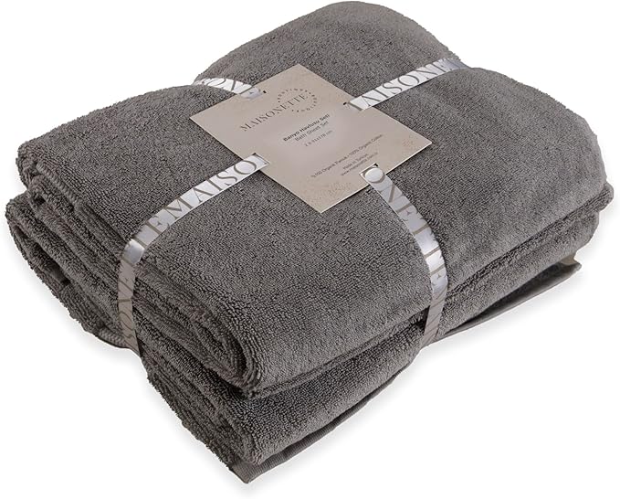 Maisonette Elegance 100% Organic Cotton Turkish Bath Sheets Soft Absorbent Oversized Bathroom Towels Ideal Quick Dry Extra Large Luxury Bath Towel Set for Shower (35" x 70", 2 Pack) Dark Grey (Stone)