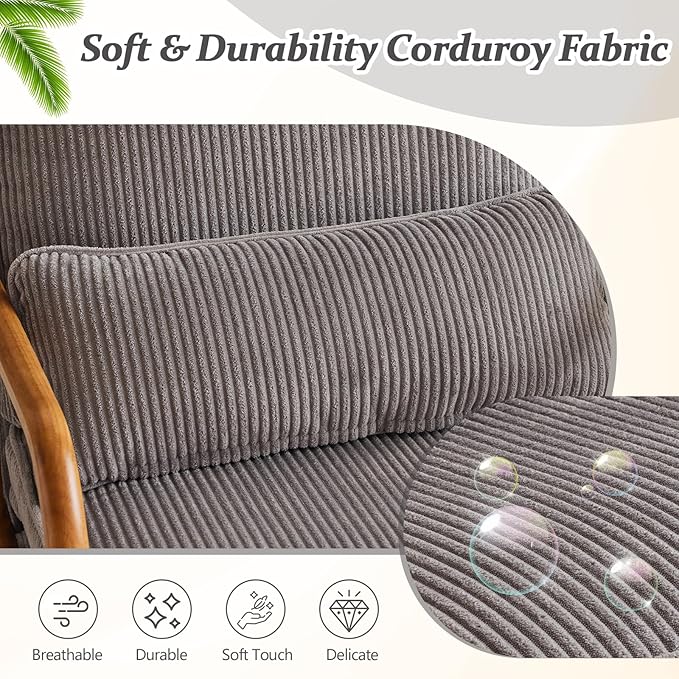 VINGLI Upgraded Premium Corduroy Accent Chairs Set of 2,Upholstered Arm Chair,Solid Wood Comfy Reading Chair with Lumbar Pillow, Mid Century Modern Chairs for Living Room,Bedroom,Light Grey