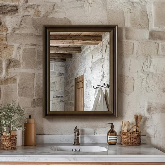 Retro Copper Effect Framed Wall Mirror, 16x20 Rectangle Mirror, Anti-desilvering Tempered Glass, Sustainable&Sturdy Frame, Anti-Rust, HD Reflection &3min Fast Setup for Bathroom Living Room