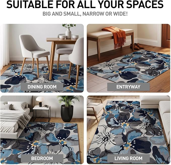 Rugshop Modern Large Floral Non-Slip (Non-Skid) Square for Living Room, Kitchen,Bedroom Area Rug 6'6" x 6'6" Gray