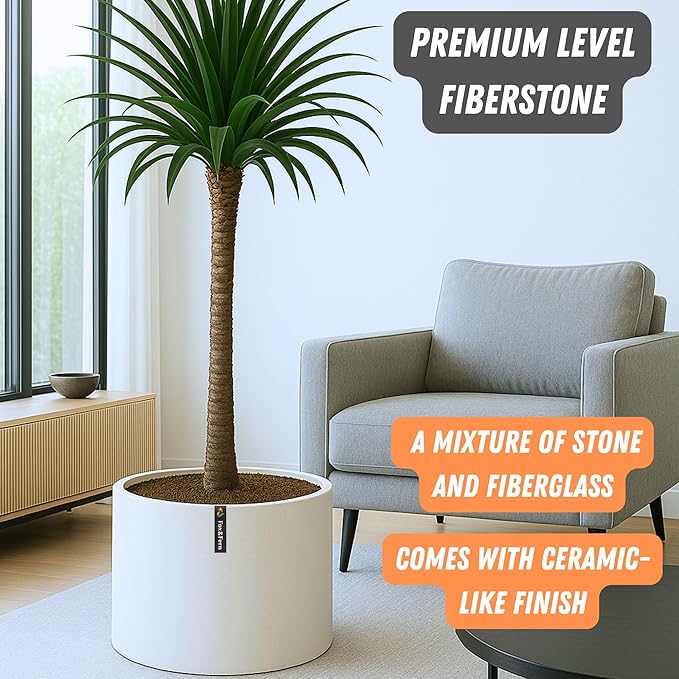 Fox & Fern 18.7 Inch Extra Large Planter — Premium Lightweight Fiberstone Matte White Plant Pot with Drainage Plug - Extra Large Planter for Indoor & Outdoor Use - Weather Resistant & UV Resistant