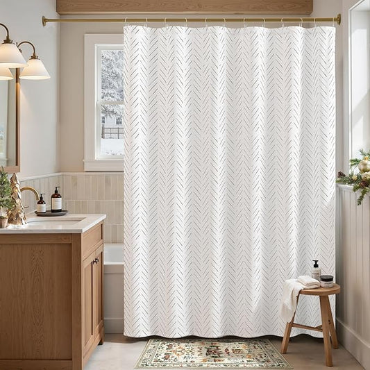 jinchan Extra Long Taupe Grey and White Shower Curtain Inky Herringbone Chevron Zig Zag Waterproof Fabric Modern Farmhouse Shower Curtains for Bathroom with 12 Hooks 70x84 Inches