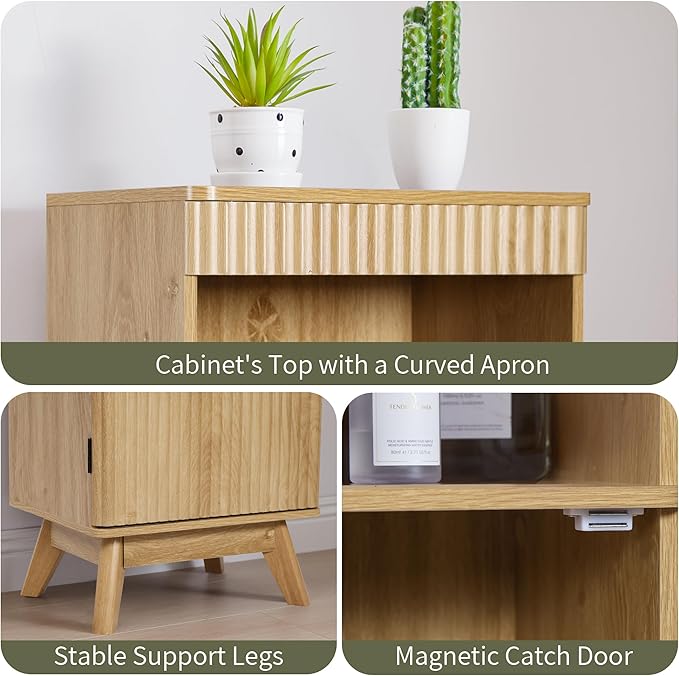 68" Tall Bathroom Storage Cabinet,Narrow Fluted Tower Cabinet with Door and Shelves,Slim Space Saving Storage Unit for Bathroom Kitchen Living Room (Natural, 11.8" D x 15.75" W x 68" H)
