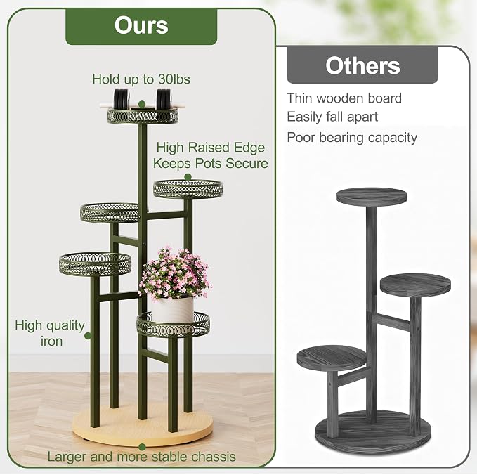 Stand Plants, 5-Tier Metal Plant Stands for Outdoor Indoor Plants,Heavy Duty Flower Pot Stands for Multiple Plants,Decoration Display Racks for Patio Garden -GreenFlower